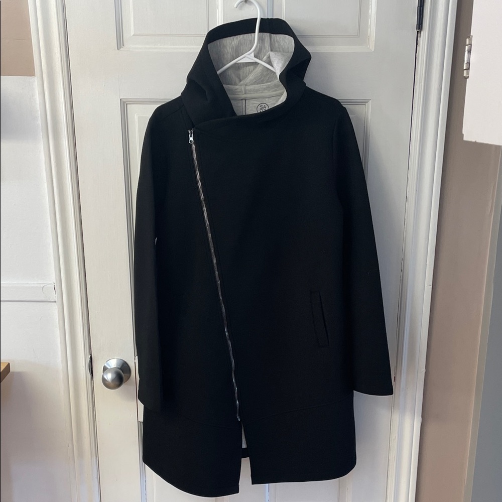 Sage Collective black long asymmetrical full zip spring jacket women’s size XL